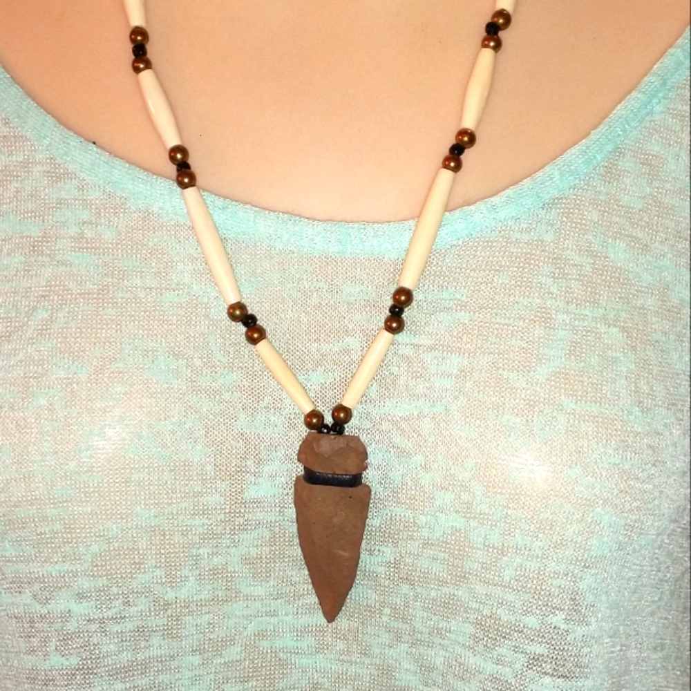 Native American Arrowhead and Bone necklace